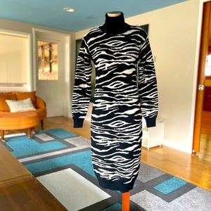 Vintage Black & White Wool Midi Dress, Gorgeous, Comfy, Classic Dress, Medium